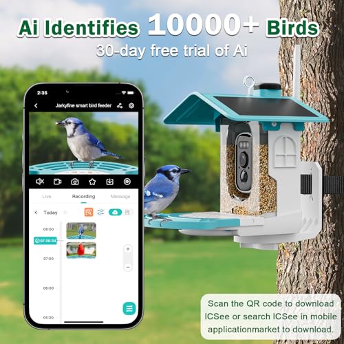 Smart Bird Feeder with Camera, Solar 2K AI Identification, Blue | Dual Solar Power, 32GB SD Included, Squirrel Barrier Tray, IP65 Weatherproof, Instant Bird Alerts, 30-Day AI Cloud Trial - color: blue