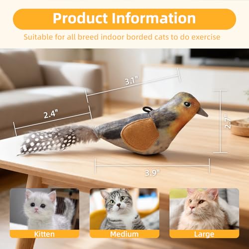 Tocirelo Interactive Hanging Cat Toy Bird with Catnip Feather, Door Cat Toy | 3Pack Realistic Interactive Motion Activated Chirping Bird for Indoor Cats, Bored Kitten Kicker Chase Exercise Door Frame Toy - style: Mult-Bird Cat Toy