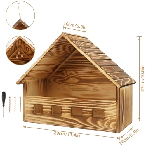 Mourning Dove Nesting Box - 11.42"x6.30"x10.63" Carbonized Cedar Bird House, Outdoor Wooden Birdhouse for Doves & Small Birds to Nest, Thoughtful Gift for Bird Lovers