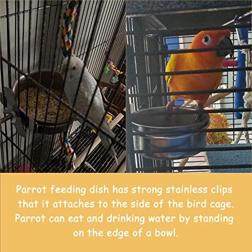 kathson Stainless Steel Bowls for Birds,4 Pcs Parrot Feeder Dish Cups,Bird Cage Water Food Bowl Coop Cup with Clamp Holder for Parrots Cockatiel Budgies Parakeet Lovebird(S) - size: 【S:3.9x1.6 Inches】