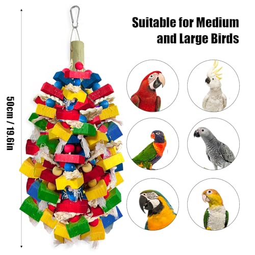Parrot Toys for Large Birds, Multicolored Wooden Blocks Bird Chewing Toy Parrot Cage Bite Toy for Macaws Cokatoos African Grey and Large Medium Parrot Birds (Block)