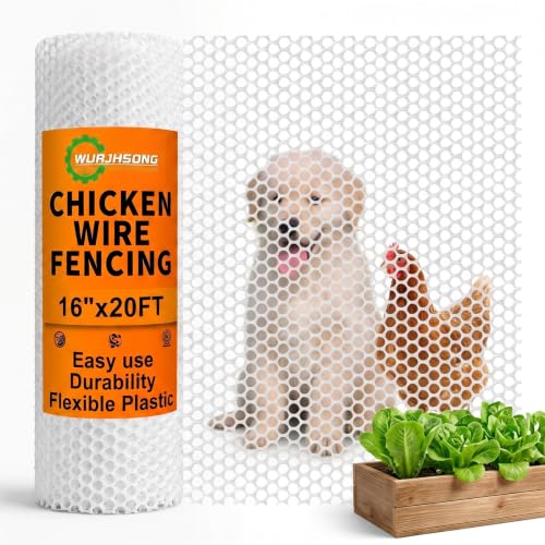 Plastic Wire Mesh Fence 16in x 20Ft Plastic Chicken Wire Mesh for Poultry, Dogs, Rabbit, Snake Barrier & Gardening Versatile Plastic Fencing (16in x 20Ft, White) - color: White, size: 16in x 20Ft
