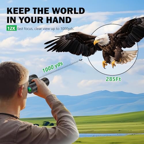 12x42 HD Compact Binoculars for Adults High Powered, for Bird Watching | Large View Binoculars with Clear Low Light Night Vision, Waterproof Binoculars for Hunting Hiking Travel Sport Gift for Men