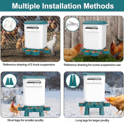 Hanging Heated Chicken Waterer, 3 Gallon Plastic Chicken Water Heater Heated Poultry Drinker, Detachable Legs, Winter and Summer Dual-use, Poultry Water Heater for Chicken Goose Duck - Dark Blue - color: Dark Blue, size: 3 Gallon