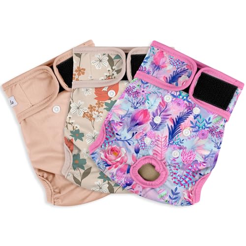 Washable Reusable Female Dog Period Diapers for Heat Doggie Puppy Diapers for Female Dogs, S - color: Colorful and Pink Flowers, size: Small（New Born-11.5“Waist）