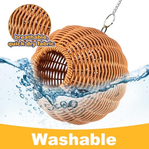 Suspended Bird Nest, Chew-Resistant Steel Frame, Breathable and Washable Small Bird Bed for Cage, Warm Nest for Canary, Lovebird, Budgie, Finch (Brown)