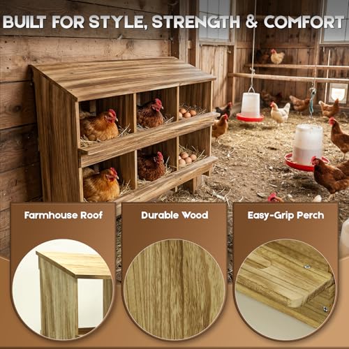 6 Holes Gold Standard Chicken Nesting Box for Laying Eggs, Two-Tier Wooden Nesting Boxes for Chickens, Farmhouse Series Laying Box for Hens, Ducks and Birds - color: Wooden 6-Hole