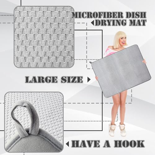 2 Pack Extra Large Microfiber Dish Drying Mat,30 x 24 Inch,Gray | Super Absorbent Drying Pad for Countertops,Sinks,Draining Racks - size: 2 PCS 30 x 24 inch