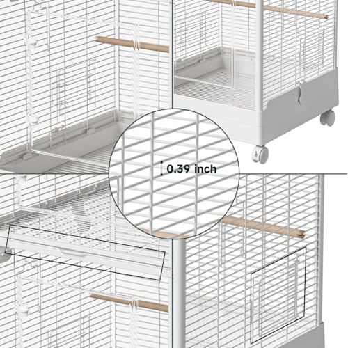 40 Inch Medium Small Bird Double Cage for Parrot Lovebirds Finches Canaries Parakeets Cockatiels Budgie Parrotlet Conures, w/Detachable Standing Perches, Snow White