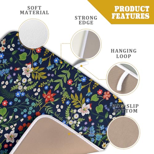 Flower Floral Dish Drying Mat Microfiber Navy Blue Absorbent Drying Pad for Kitchen Counter Small - color: Colored Flower, size: 18" x 16"