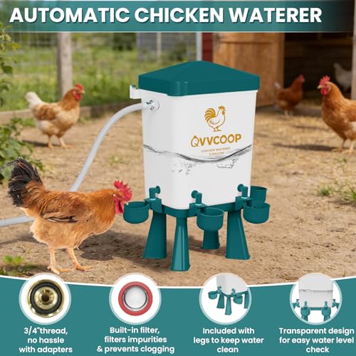 3 Gallon Automatic Chicken Waterer with Float Valve, Water Contatiner Cup Dispenser for Chicken, Float Controlled Poultry Drinking Supplies, Standing/Hang Use, 3 Gallon, Blue - color: Blue