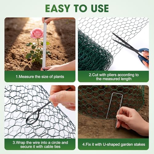 Chicken Wire for Floral Arrangements, 16x394in Chicken Wire Fencing, Green | Hexagonal PVC Coated, Metal Poultry Wire Netting for Craft, Outdoor Plants - size: 16x294 inch