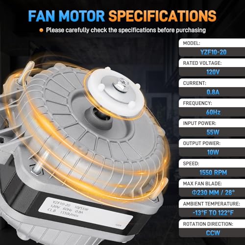 YZF10-20 Fan Motor AC 120V 10/55W 60HZ 1550rpm Shaded Pole Condenser Motor | Compatible with Atosa Avantco Refrigeration Equipment Freezer Radiator Evaporator, Small Ventilation Equipment