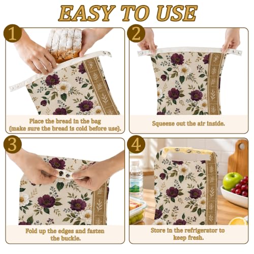 2 Pack Beeswax Burgundy Floral Bread Bags for Sourdough Homemade Breads, Reusable Beeswax Bread Ivory Botanical Storage Bag, Keep Loaves Fresh Longer, Freezer Safe & Airtight, Zero Waste 17 x 13'' - color: Burgundy Floral