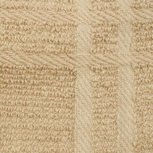 Ritz Premium 100% Cotton Solid and Multi Check Kitchen Tie Towel, Absorbent, Super Soft, and Fast Drying Hang Towel, Set of Two, Biscotti - color: Biscotti, size: Solid & Multi Check - 2 Piece