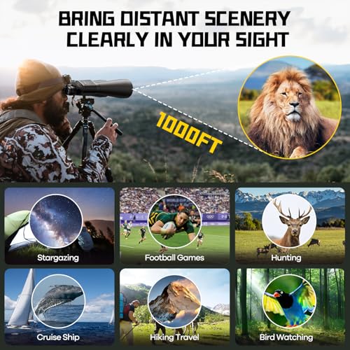 15-35x70 Binoculars for Adults High Powered, 35x HD Zoom for Stargazing & Bird Watching, Waterproof Binocular with Tripod Adapter, Ideal Essentials for Cruise Ship, Travel, Camping, Outdoor, Hunting