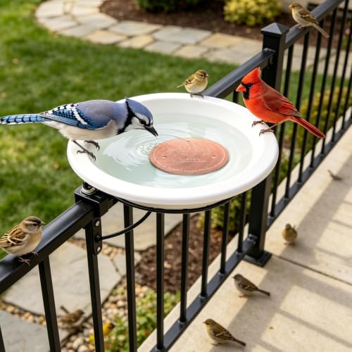 Copper Disc for Bird Bath, 99.9% Pure Copper (Two Birds) | 3‑Point Stable Base, Fits Bird Baths & Bowls, Reduces Mineral Buildup, Gift for Bird Lovers, Outdoor Garden Use - color: Copper Two Birds