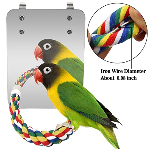 Mygeromon Bird Mirror for Cage with Parrot Rope Perches | for Parakeet, Budgerigar, Lovebird