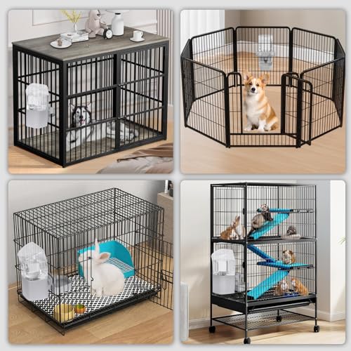 Kenond 50oz Rabbit Water Dispenser,Pet Dog Water Bottle for Crate Cage | Gravity Water Bowl Dispenser Helps Reduce Spills While Keeping Water Cleaner. Compatible with Widemouth Cages, Wire Crates - color: Gray