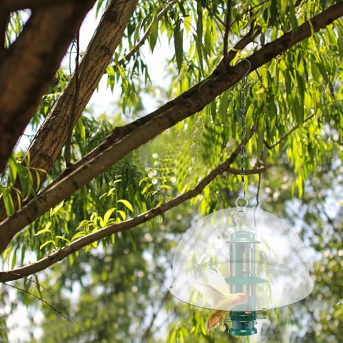 2 Pcs 12 Inch Bird Feeders Cover Clear Round Squirrel Baffle | Bird Feeder Rain Guard with Chains, Dome Protective Cover for Outdoor Hanging
