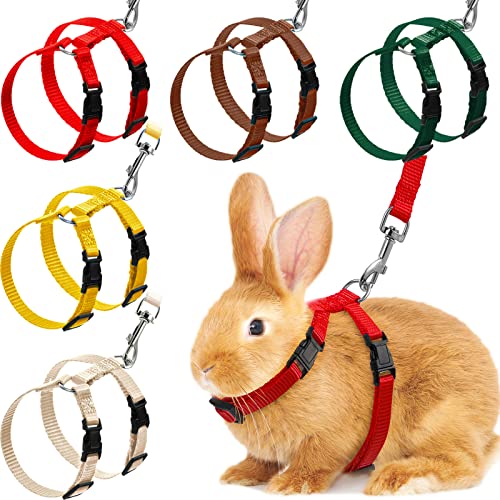 Outus 5 Pieces Adjustable Rabbit Harness and Leash Set Escape Proof Bunny Harness Vest for Pet Running Walk Jogging Bunny Cat Puppy Kitten Ferret and Other Small Pet(Vivid Color) - color: Vivid Color