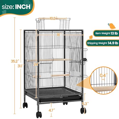 Yaheetech 35 inch Wrought Iron Bird Cage w/Play Open Top and Rolling Stand for Small Birds Like Parrots Conure Lovebird Cockatiel Lovebirds Budgies - size: 35 inch