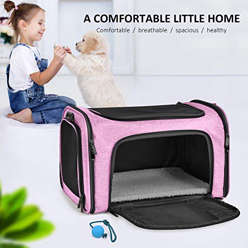 Henkelion Large Cat Carriers Dog Carrier Pet Carrier for Large Cats Dogs Puppies up to 25Lbs, Big Dog Carrier Soft Sided, Collapsible Travel Puppy Carrier - Large - Pink - color: Pink, size: 20.0"L x 13.0"W x 13.0"H