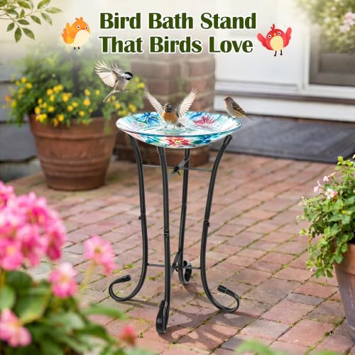 Outdoor Metal Bird Bath Stand, Sturdy Birdbath Bowl Stand, 17 Inch, Fade and Weather Resistant, Outdoor Decoration for Glass BirdBaths, Garden Yards Lawn(Elegant) - style: Elegant