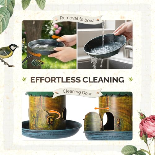 VINGLI 74.8" H Metal Bird Bath with Bird House, Outdoor Bird Bath with Stakes, 3-in-1 Bird Feeder for Patio, Garden, Yard, Lawn (Hanging Bird House)