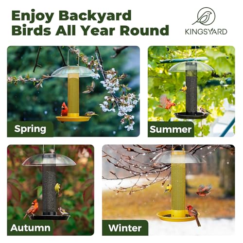 Kingsyard Finch Thistle & Nyjer Bird Feeder for Outdoors Hanging | 9.5" Rustproof Metal Removable Tray, 11.5" Weatherproof Dome, 2.5 lb Seed Capacity, Garden & Backyard Birding Gift, Black - color: Black