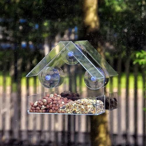 2 Pack Window Bird Feeder for Outdoors Clear Feeders Window Mounted with Strong Suction Cups Fummingbird Feeder Acrylic Birdfeeders for Viewing Wild Birds Outside, Interactive Cat Toys