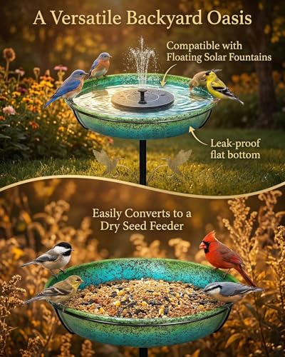 35" Metal Bird Bath for Outside Standing Metal Bird Bath Stake in Ground Iridescent Blue Green Birdbath with Scientifically Designed Color Lure for Birds 12" Detachable Bowl for Garden Patio Yard - color: Peacock Green Blue Gradient