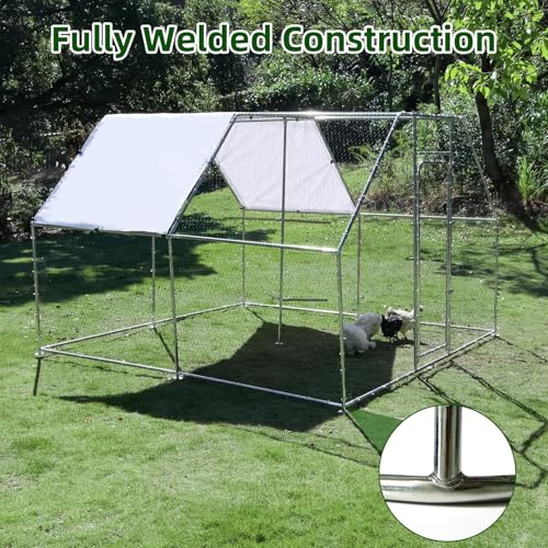 Large Metal Chicken Coop 9.8 x 9.8 x 6.6 ft Walk in Chicken Runs for Yard with Cover & Perch, Chicken House for Duck Rabbit, Chicken Pen for Outdoor Backyard - size: 118.1"L x 118.1"W x 78.7"H