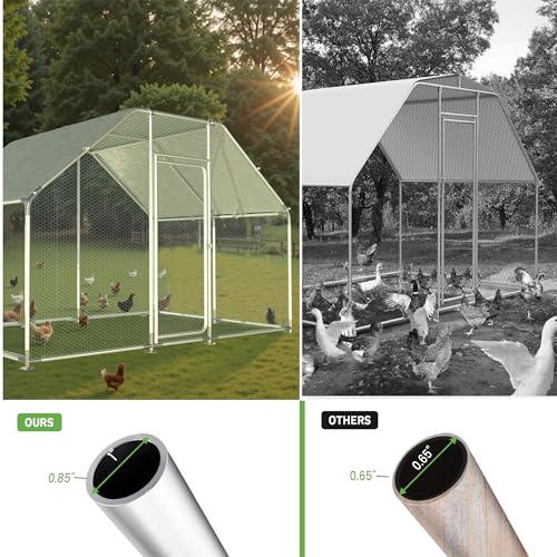 Large Metal Chicken Run, Chicken Coop with Lockable Door Flat Shape Walk-in Chicken Hen House with Waterproof & Anti-UV Cover for Duck Rabbit Habitat Cage Outdoor Poultry Cage for Yard Farm - size: 120.0"L x 79.2"W x 79.2"H