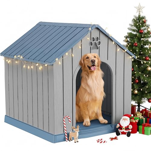 DRATO Large Dog House Indoor Outdoor, Blue, 38.62×36.26×38.07 in | Waterproof, Puppy Shelter with Air Vents and Elevated Floor, Sturdy Dog Kennel for Small to Large Sized Dogs - color: Blue, size: Large Dog:38 Inch