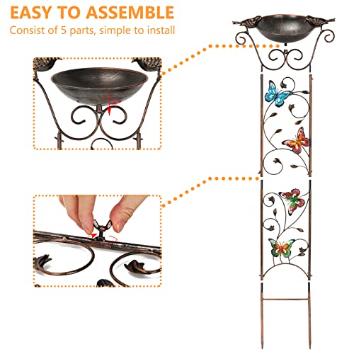 SUNNYPARK 43.5 Inch Metal Bird Bath Bowl with Garden Trellis Outdoor | Easy install, Garden birdbath and Plants Trellis 2 in 1, Decorative with Butterflies, Functional Decor for Yard Patio Lawn - size: Butterfly