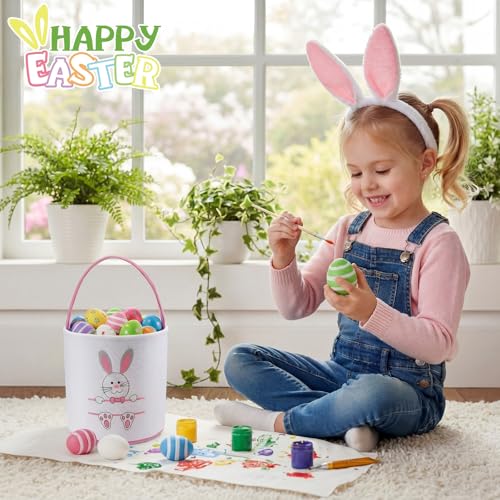 Weewooday 6 Pcs Easter Bunny Basket Bags Canvas Rabbit Bucket Tote for Easter Egg Hunts Candy Gifts Storage - color: Colorful 2, style: Elegant Rabbit