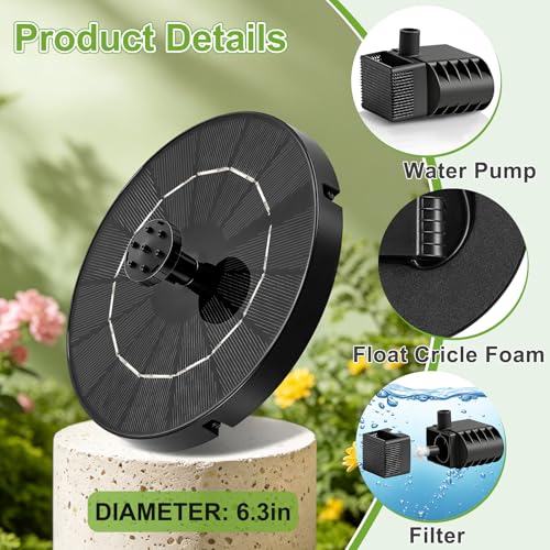 3.5W Solar Fountain for Bird Bath, Solar Water Fountain Outdoor with 6 Nozzles & 4 Fixed Rods, Solar Fountain Pump Water Pump for Garden, Pond, Fish Tank, Pool - color: 3.5w Solar Fountain Pump