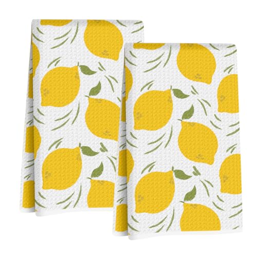 2 Pcs Lemon Kitchen Towels 24x14 Inch, Lemon Seamless Pattern Hand Towels | Absorbent Microfiber Dish Cloth Tea Towel for Kitchen Home Farmhouse Decor, Housewarming Gifts for Women - color: Multi 1367