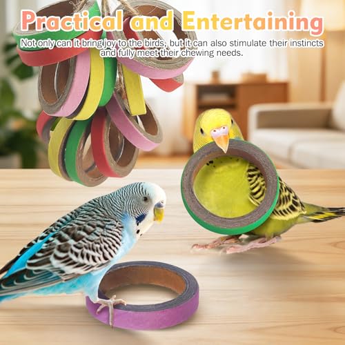 24Pcs Bird Toys Bagels Bird Chew Toys 2.36" Colorful Durable Cardboard Parrot Toys Foraging Chewing Training Shredding Toy for Small Medium Parrot Parakeets, Cockatiels (Large) - size: Diameter: 2.36"