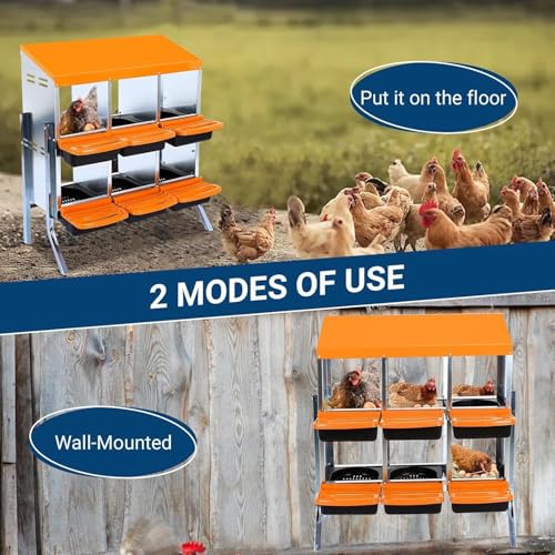 6-Hole Chicken Nesting Box with Removable Lid, Metal Chicken Coops with Roll Away Design/Easy Egg Collection/Ventilation Holes, for Chickens Coops, Duck and Hens - color: Orange, size: 6 holes with legs