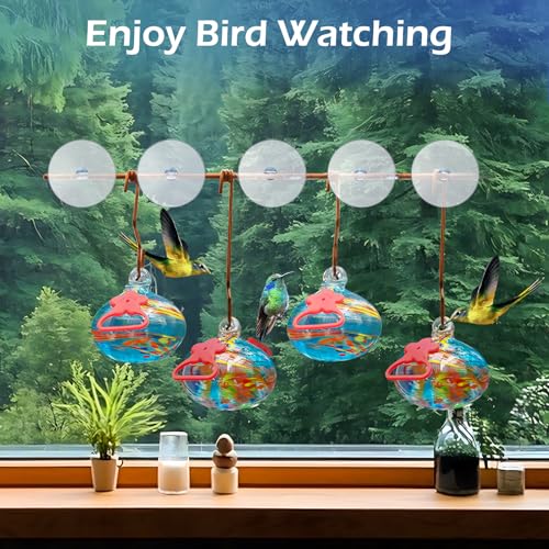 Pozfun Set of 3 Hummingbird Feeders for Outdoors Hanging,Hand-Blown Glass Hummingbird Feeder with Silicone Feeding Perch,Never Leak,Gardening Gifts for Woman Man - color: Blue