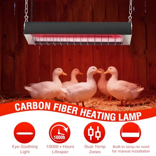Chicken Coop Heater 330W Carbon Fiber Heating Lamp 2 Temperature Modes Hanging Heat Lamp for Chicks Brooder, Duck, Pet House, Poultry, Greenhouse Plant