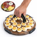 Deviled Egg Containers with Lid, 24-Slot Acacia Wood Deviled Egg Tray Platter for Serving and Transporting, Elegant Party & Potluck Serving Board (Black)