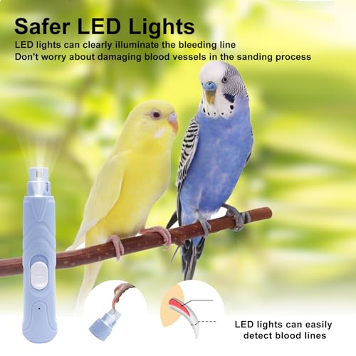 Bird Nail Grinder,Bird Beak Grinder,Silenced Bird Nail File with LED Lamp,Suitable for Budgerigars,Parakeets,Conure,Parakeets,Crested Myna,Lovebirds, Finches.