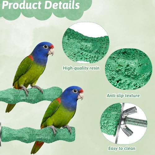 2 PCS Bird Beak Grinding Stone Bird Parrot Cage Perch Stand Anti-Slip Nail Trimming Stick Parrots Perch Resin Beak Grinder Stone Foot Claws Trimmer Accessories for Parrot Budgie Cockatiel (Green)
