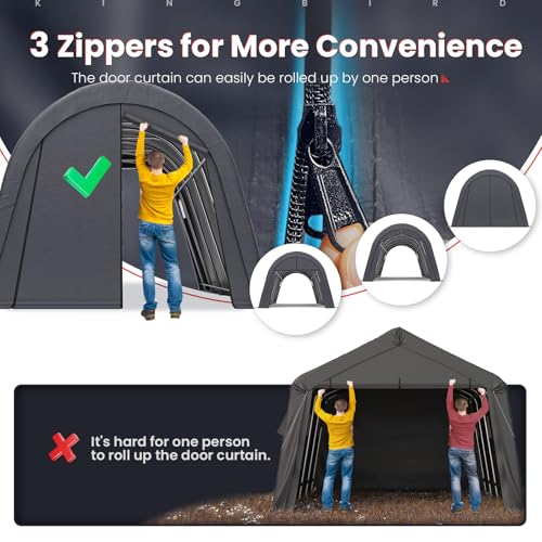 KING BIRD 12' x 20' Round Carport Heavy Duty with Roll-up Ventilated Windows for SUV, Full-Size Truck and Boat, Car Canopy Outdoor Boat Shelter with Reinforced Ground Bars - size: 12'X20’