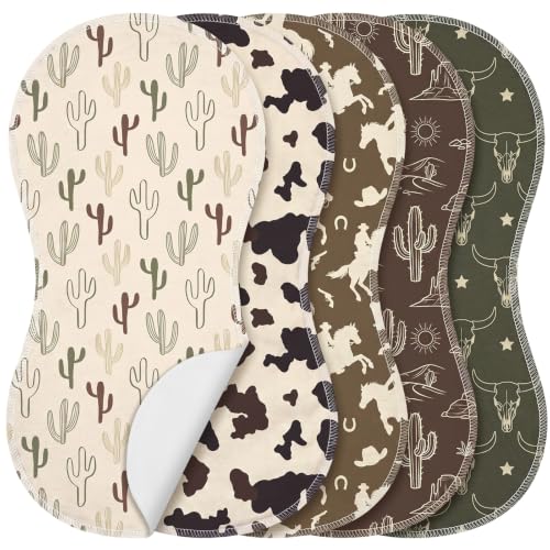 SmoothNovelty 5 Pack Green Western Baby Burp Cloths Soft Absorbent Burping Rags for Newborns 19"x9" Spit up Cloths for Boy Girl Newborn Baby Shower Registry Gifts Set Nursery Decor - style: Green Western