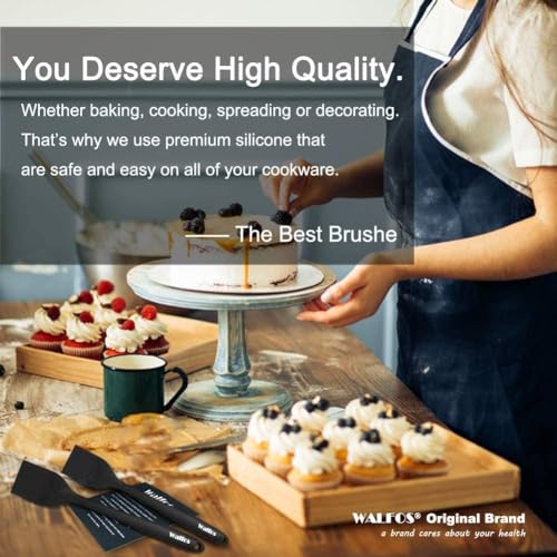 Walfos 600°F Heat Resistant Silicone Basting Brushes BPA Free Pastry Brush, Spread Oil Butter Sauce for BBQ Grill Baking Kitchen Cooking, Dishwasher Safe (2 SIZE) - color: Black, size: Large + Small