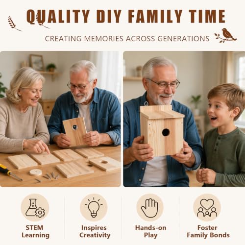 Bird House Kit, Large DIY Wooden Birdhouse Kits Including Paints and Brushes, Wooden DIY Bird House for Garden Yard Decor Gifts, Complete Crafting Kit
